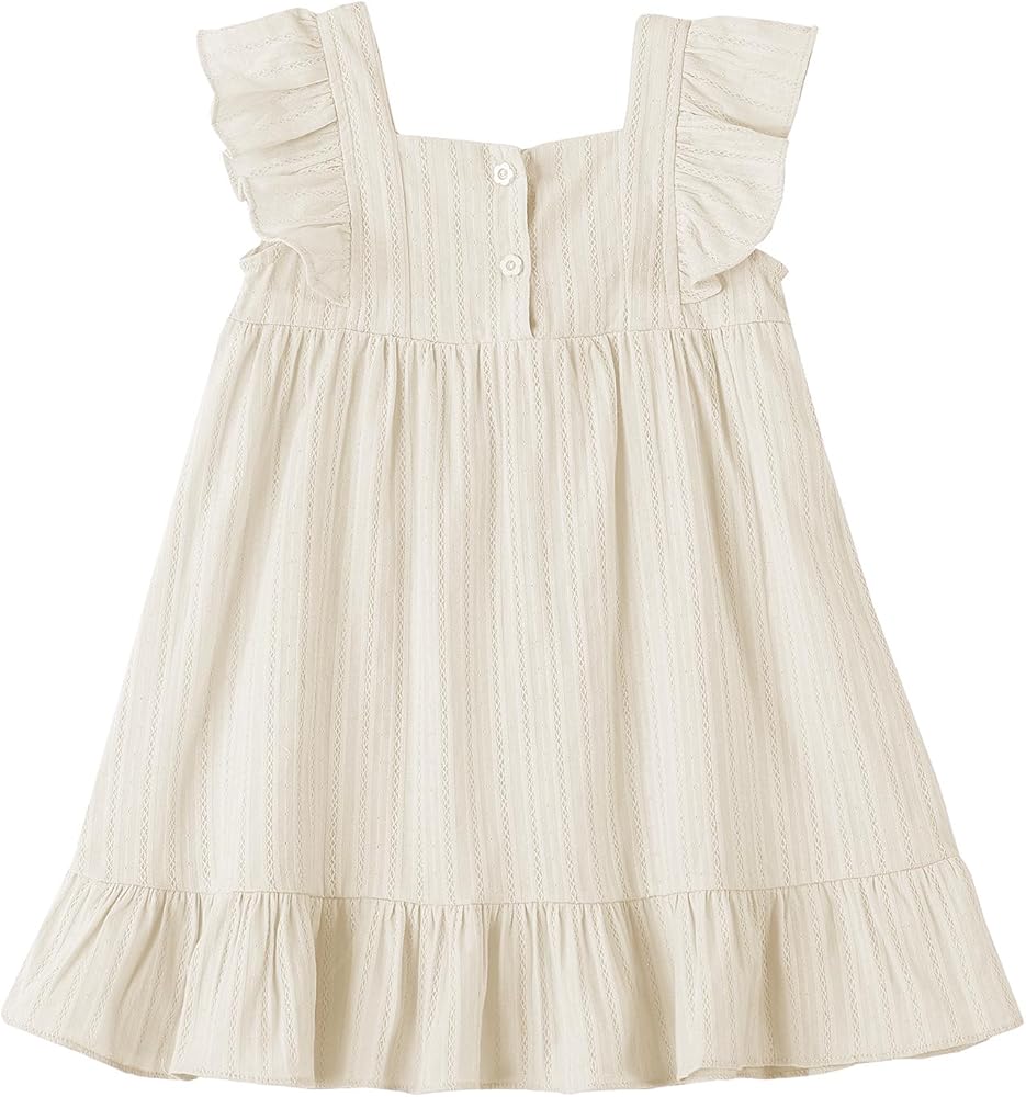 Toddler Baby Girl Cotton Linen Dress Ruffle Sleeve Casual Beach Sundress