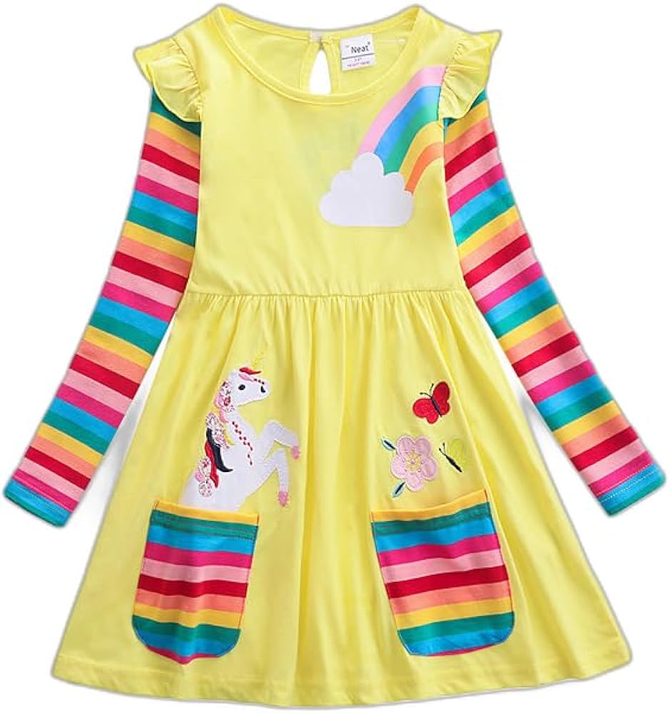 Kids Little Girls' Dress Unicorn Rainbow Flower/Floral Animal T Shirt Dress Tee Yellow 12-24 Months