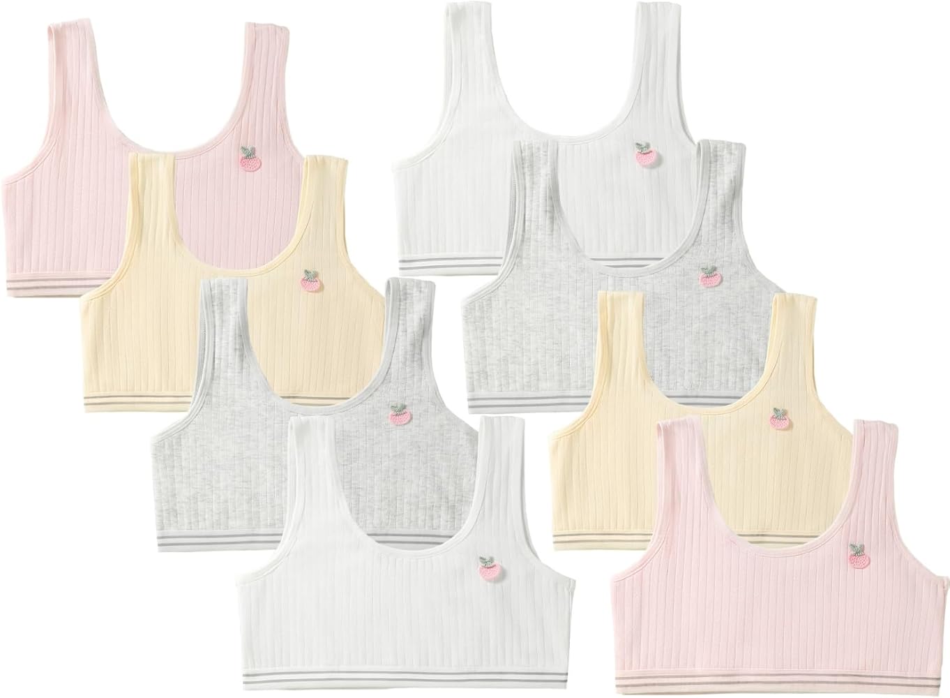 8 Pack Training Bras for Girls Striped Vest Stretch Seamless Crop Cami Sports Bralettes Bra for Teens