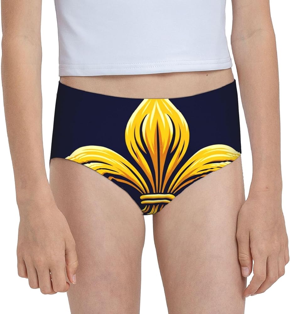 Augenstern Cotton Underwear Blue-Fleur-De-Lis-Gold Girls'Briefs Soft Underpants