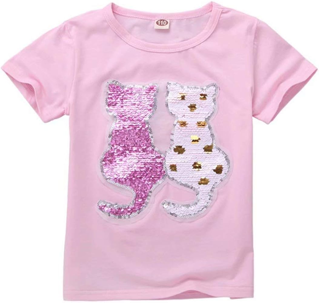 Girls Children Kids Magic Flip Sequins Shirts Cotton Fashion T-Shirt Tops Tees