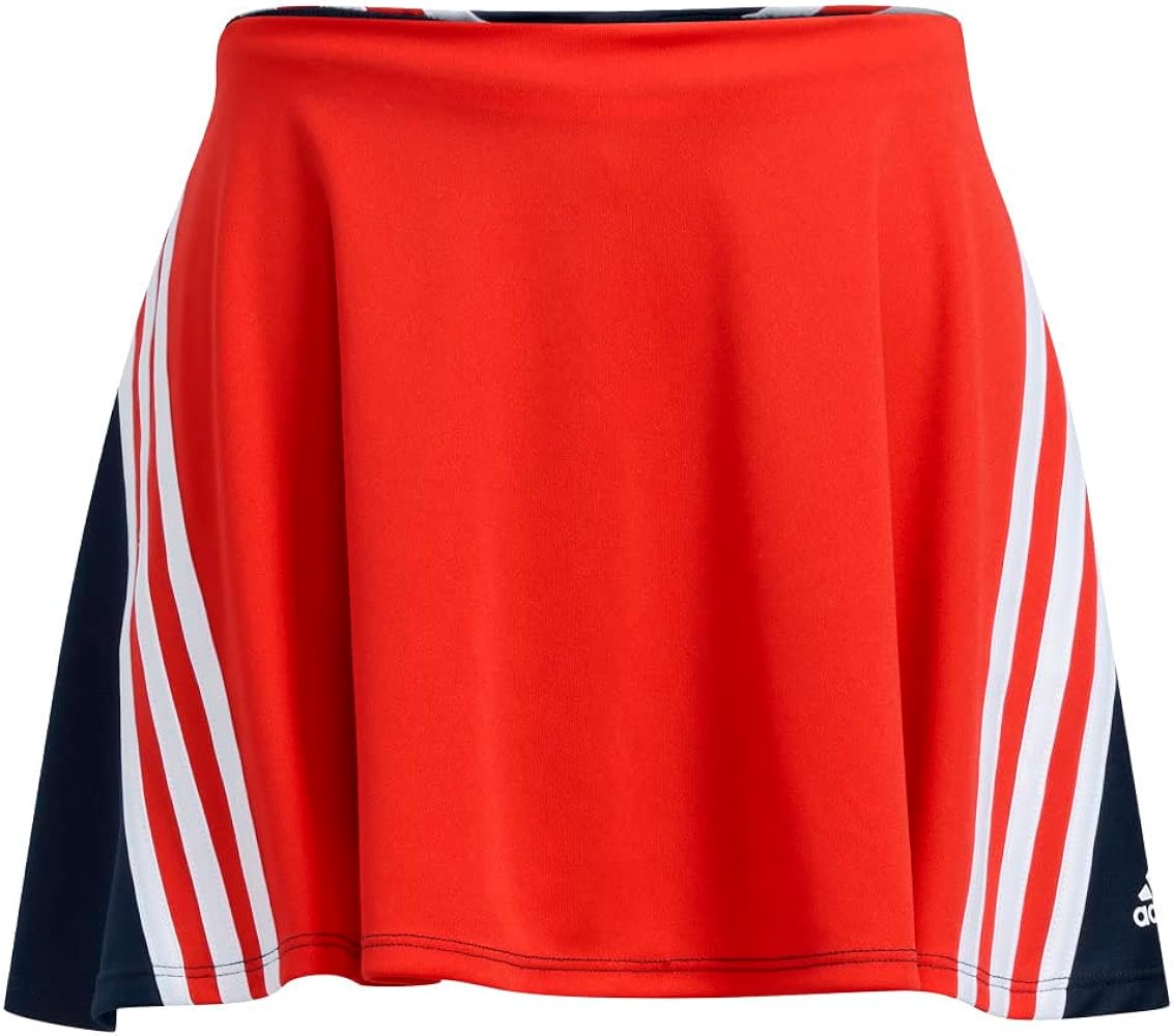 adidas Girls' 3-Stripe Flounce Knit Skorts Tennis Skirt, Vivid Red, Medium (10/12)