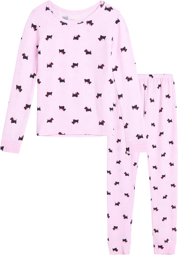 Laura Ashley Girls Base Layer Set - 2 Piece Warm Long Sleeve Shirt and Base Layer Bottoms Set - Girls Cute Matching Set 4-12