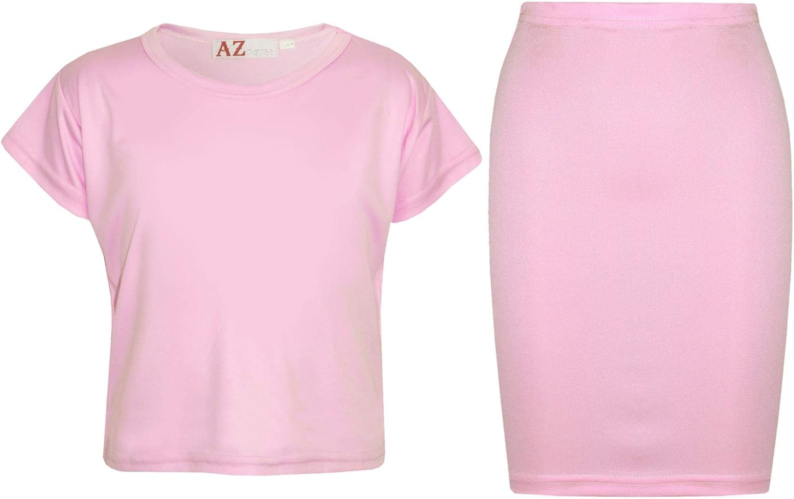 Kids Girls Plain Crop Top & Pencil Skirt Baby Pink Outfit Set School Party Dress