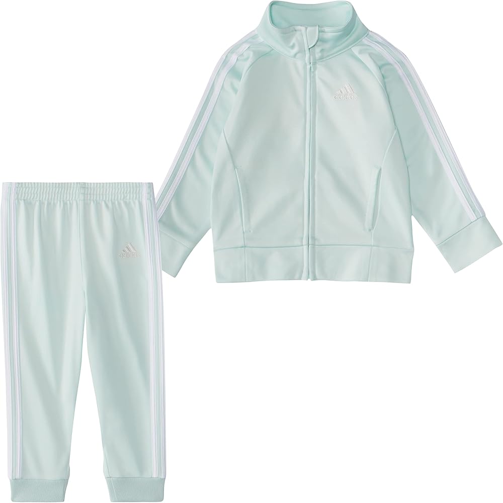 adidas Girls Zip Front Classic Tricot Jacket and Joggers Set, Ice Mint, 24 Months