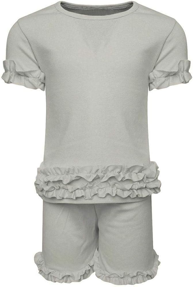 Girls Childrens Short Sleeve Ruffle Frill Loungewear Suit Co Ord 2pcs Party Set