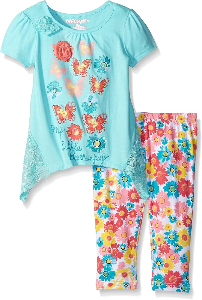 Girls' Toddler Little Butterfly Screen W/Glitter & Tack On W/Floral Legging Tunic Set