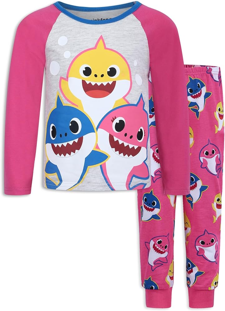 Nickelodeon Baby Shark Girls’ Long Sleeve Shirt and Jogger Set for Infant, Toddler and Little Kids – Pink/Grey