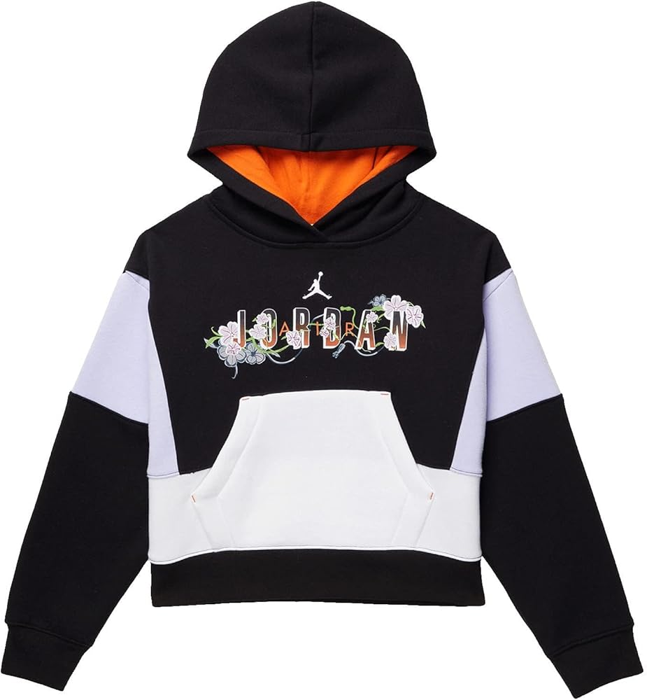 Jordan Girl's Air Garden Pullover Hoodie (Little Kids/Big Kids) Black LG (12-14 Big Kid)