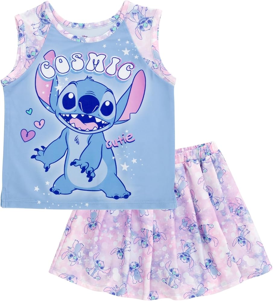 Disney Minnie Mouse Lilo & Stitch Girls Tank Top and Pleated Skort Outfit Set Toddler to Big Kid