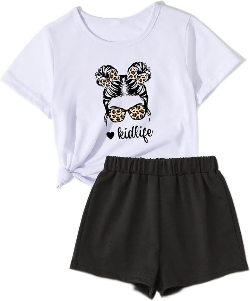 Girls Letter & Figure Graphic Tee & Shorts