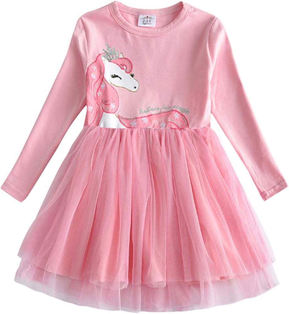 VIKITA Girls Dresses for Winter Long Sleeve Toddler Girls Clothes Party Tulle Dresses for Girls 3-12 Years