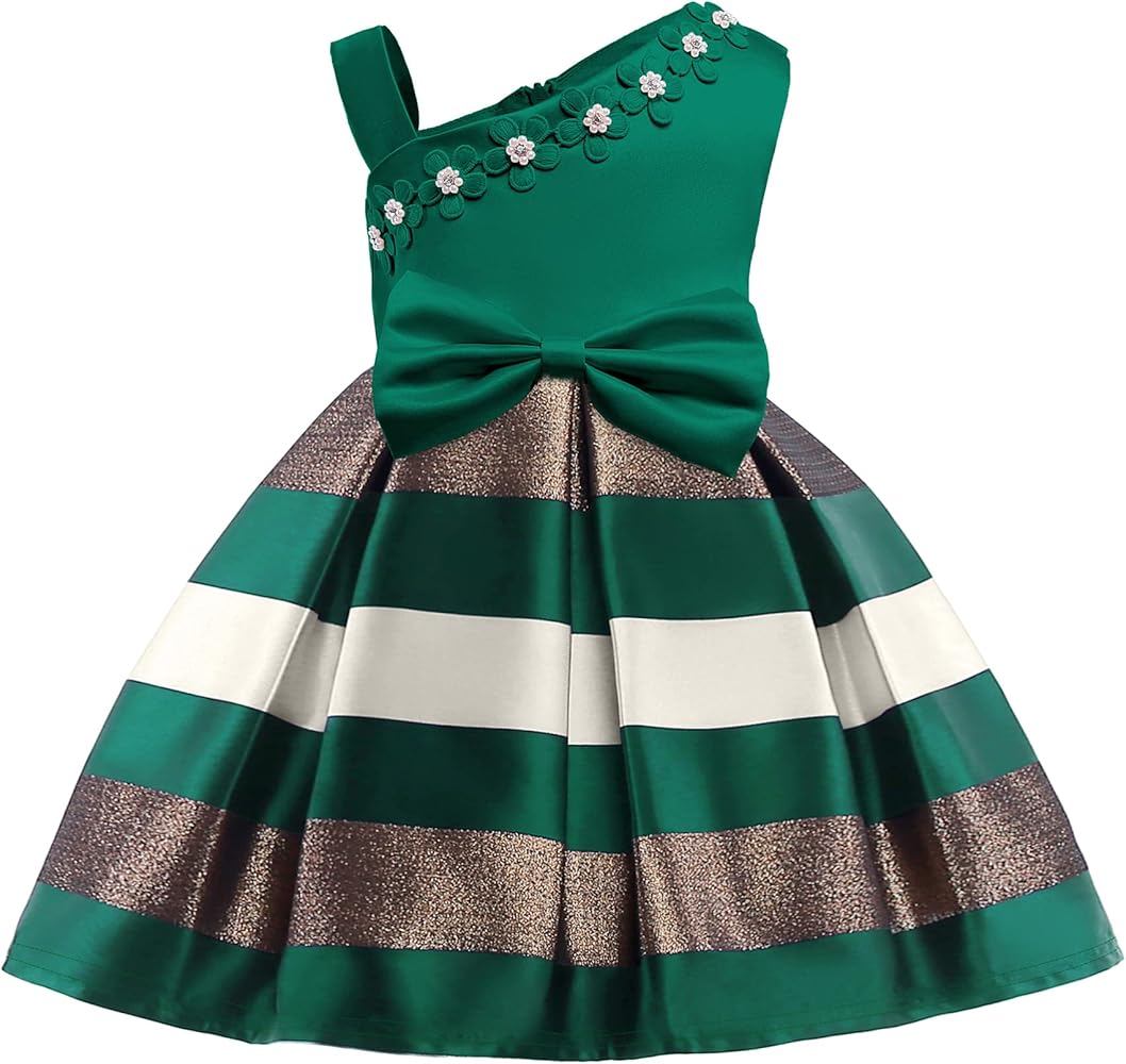 NSSMWTTC 2-9T Girls Striped Pageant Dresses Toddler Flower Wedding Party Dress