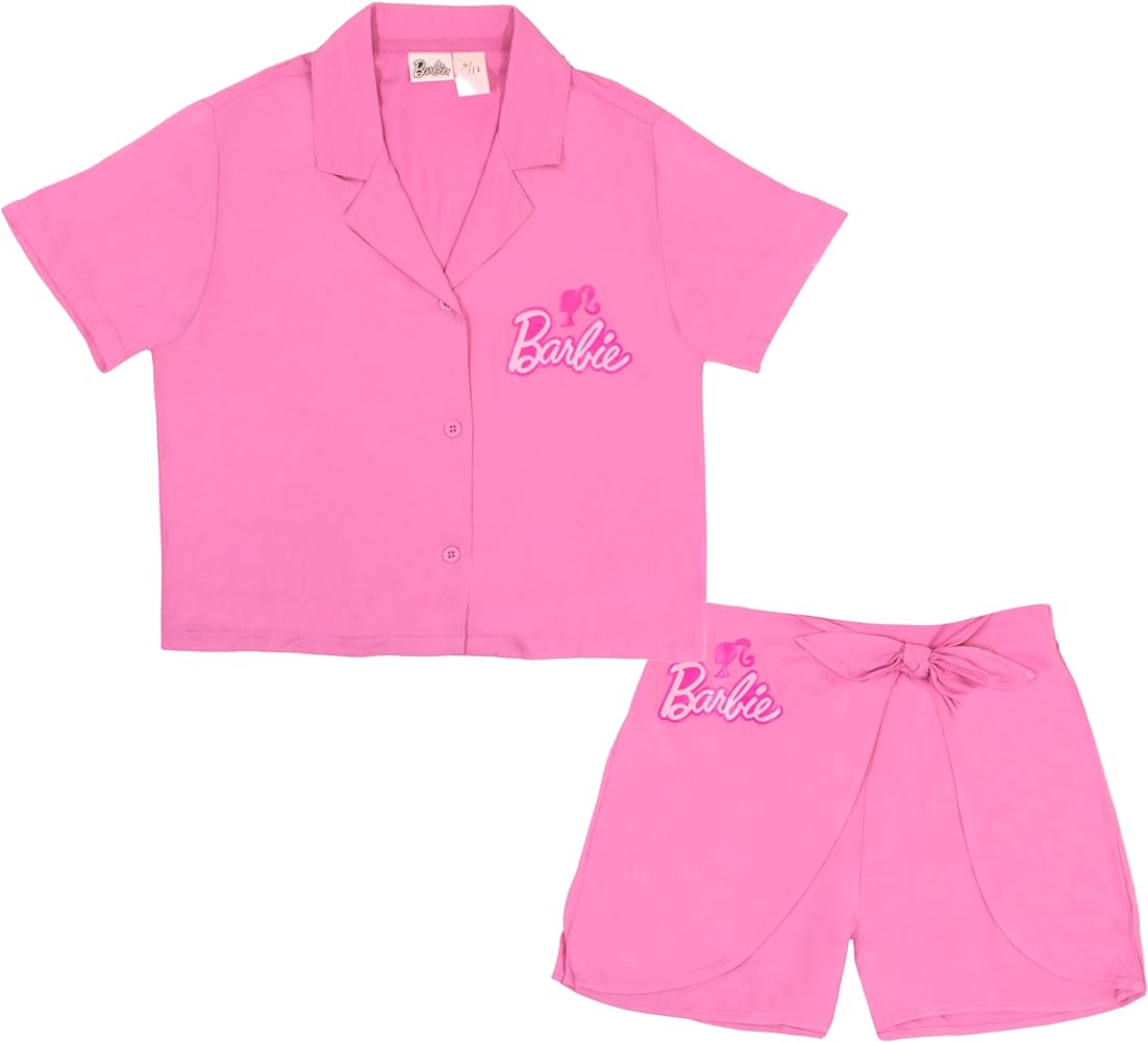 Barbie Girls Button Down Shirt and Shorts Set Two Piece Shirt and Shorts Set Outfit for Girls Girls Clothes