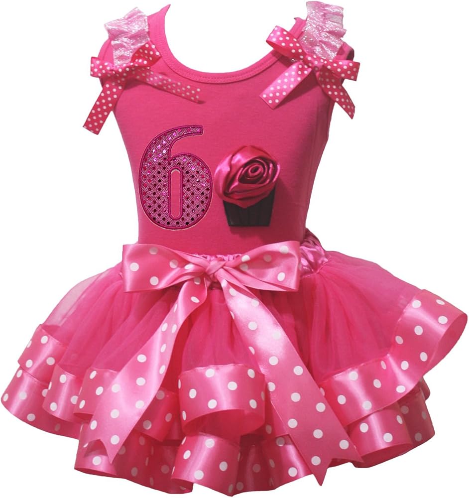 Petitebella Cupcake 1 to 6 Hot Pink Shirt Hot Pink Dots Petal Skirt Outfit