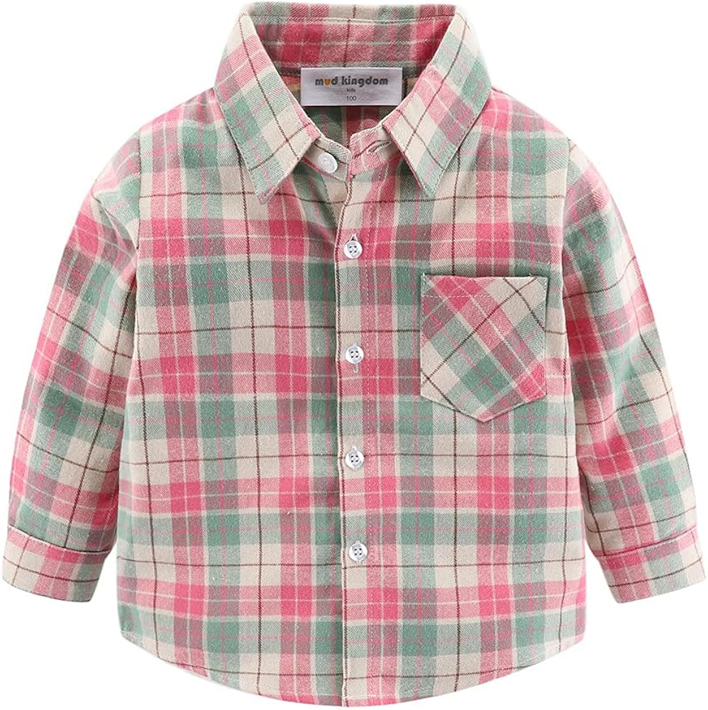 Mud Kingdom Boys Plaid Flannel Shirt Long Sleeve Button Down Casual