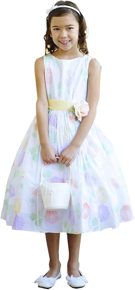 Kids Dream Yellow Sash Flower Patterned Easter Dress Girls 8