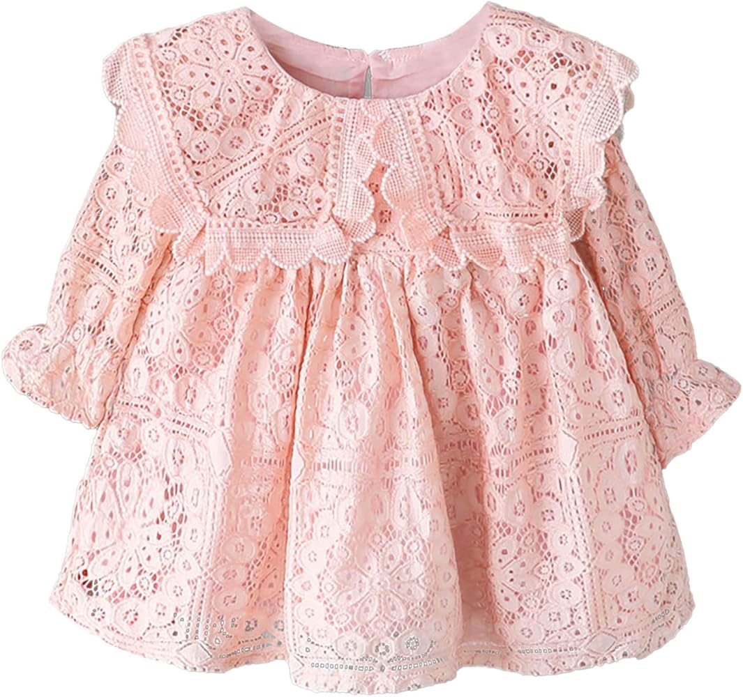 iiniim Toddler Little Girls Doll Collar Long Sleeve Casual Dress Floral Lace Party Birthday Tutu Dress