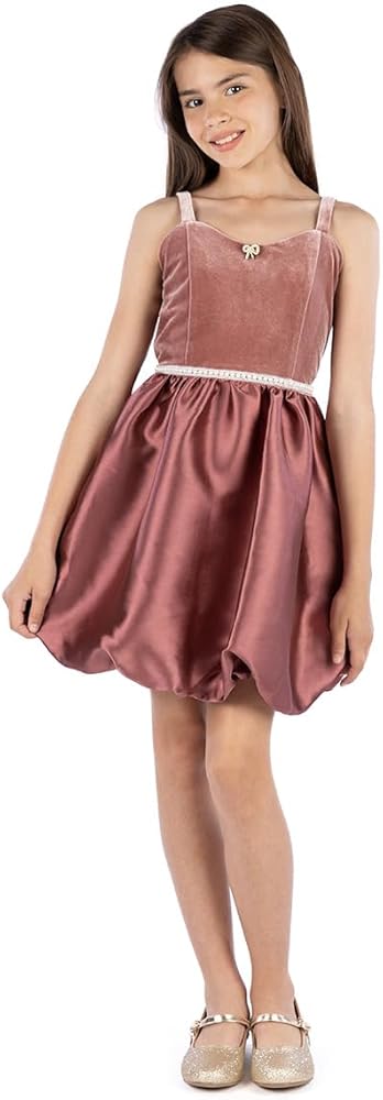 Speechless Girls' Velvet and Satin Sleeveless Bubble Party Dress