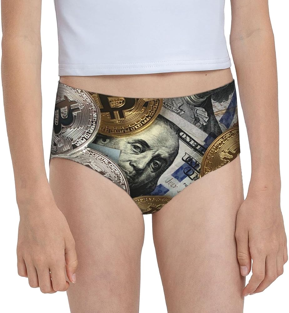 Augenstern Cotton Underwear Hundred-Dollars-Bitcoin-Coins-Money Girls'Briefs Soft Underpants