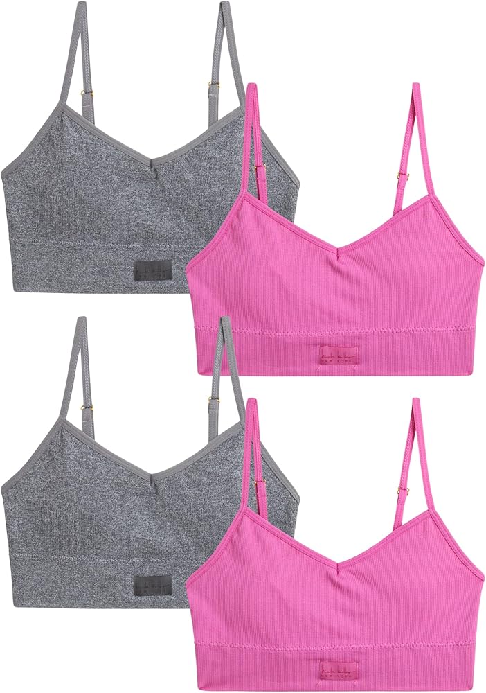 Nicole Miller Girls' Training Bra - 2 Pack/4 Pack Seamless Padded Long Line Cami Bralette - Breathable Bra for Girls (S-XL)