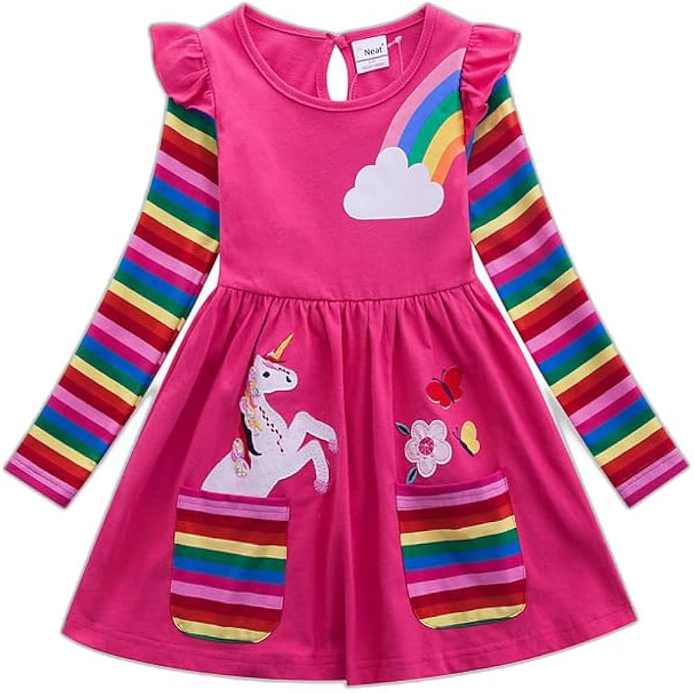 Kids Little Girls' Dress Unicorn Rainbow Flower/Floral Animal T Shirt Dress Tee Fuchsia 12-24 Months