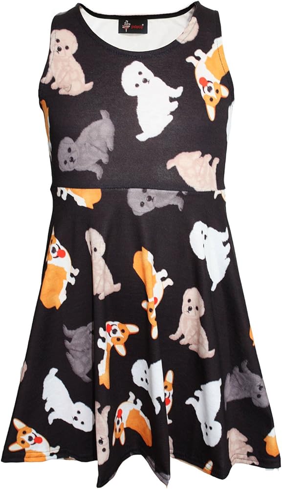 Insanity Girl's Children's Cute Dogs Puppies Animal Print Sleeveless Skater Dress