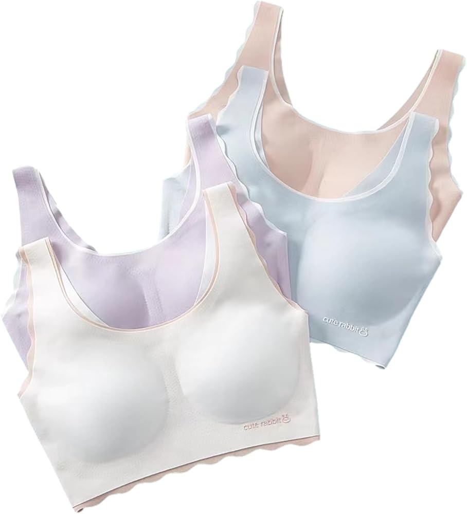 4 Pieces Popular Girls Sports Racerback Everyday Bras，Comfort Bra （White, Pink, Blue, Purple）