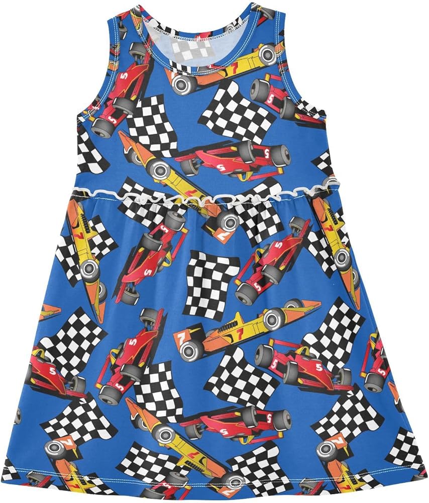 Emelivor Blue Racing Cars Girls Dresses Sleeveless Girls Dress Toddler Dress for Girl Kids Toddler Party,2T