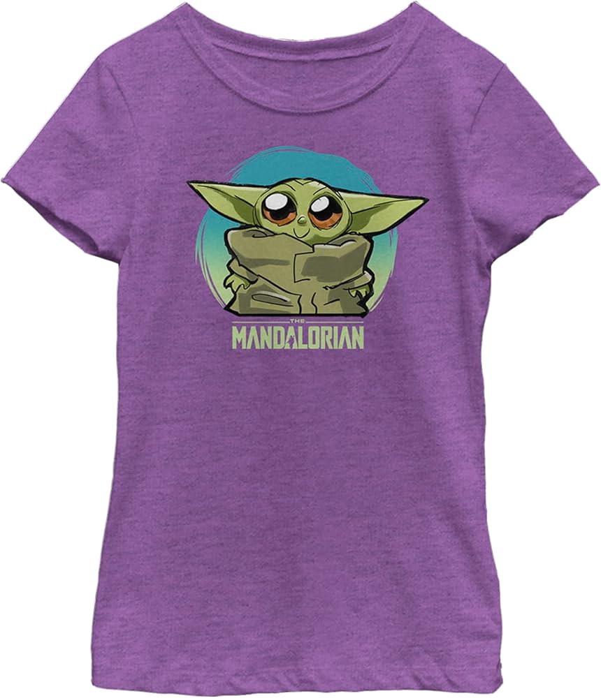 The Mandalorian Girl's Star Wars The Child Blue Circle Big Eyes T-Shirt - Purple Berry - Small