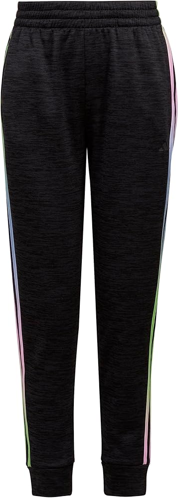 adidas Girls' Elastic Waistband 3-Stripe Gradient Poly Mélange Fleece Jogger