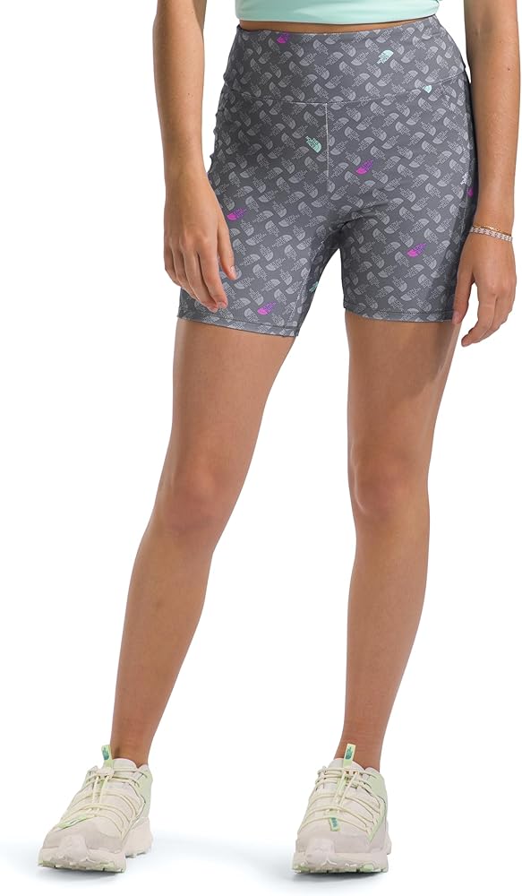 THE NORTH FACE Girls' Never Stop Bike Short, Smoked Pearl TNF Shadow Toss Print, Medium