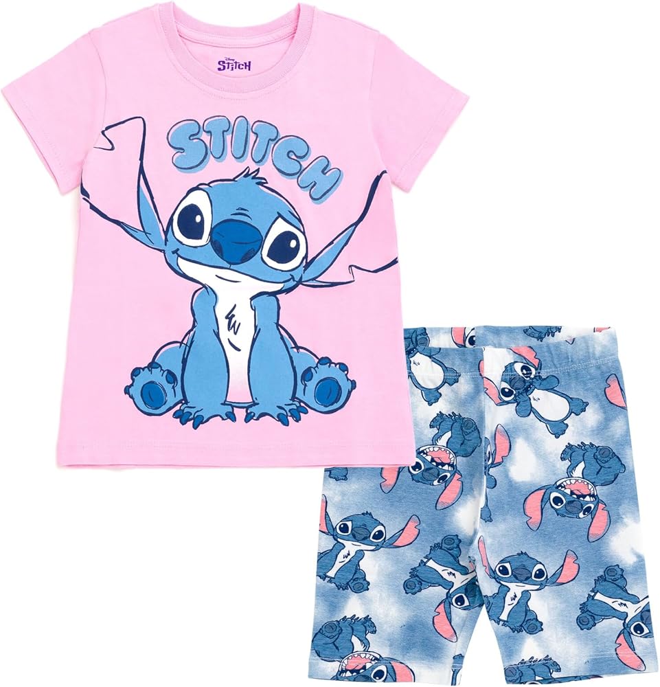 Disney Lilo & Stitch Stitch Girls T-Shirt and Bike Shorts Outfit Set Little Kid to Big Kid Sizes (4-14-16)