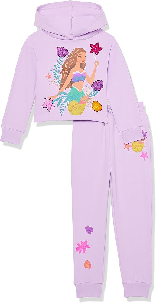 Disney Girls The Little Mermaid Movie Fleece Skimmer Hoodie & Jogger Set - Ariel, Flounder, Sebastian