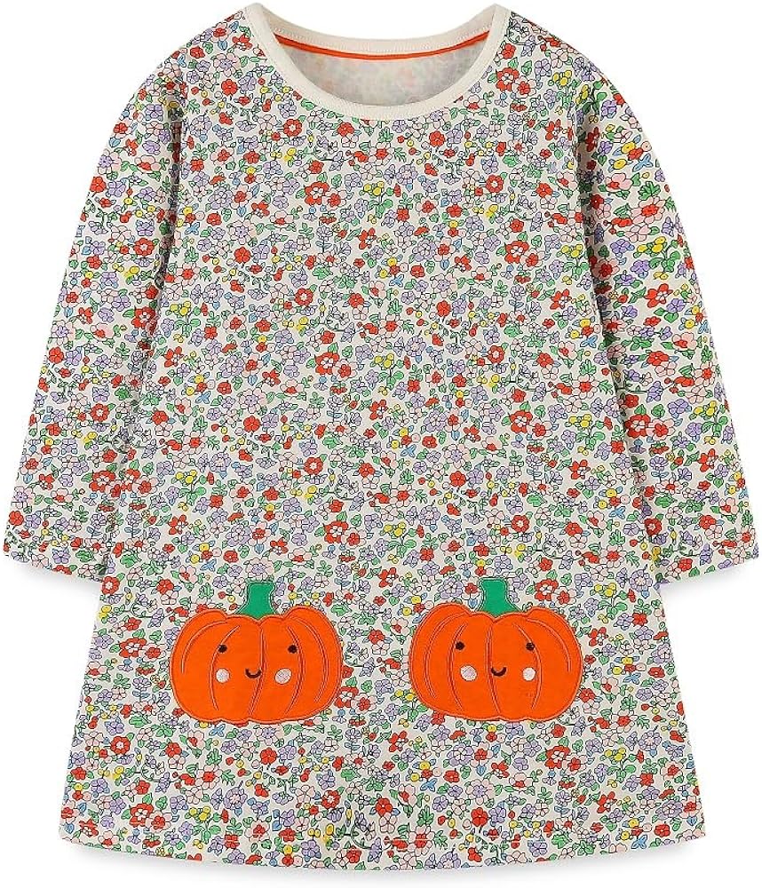 Hongshilian Girls Cartoon Dress Applique Party Dresses Casual Jersey Cotton Long-Sleeved