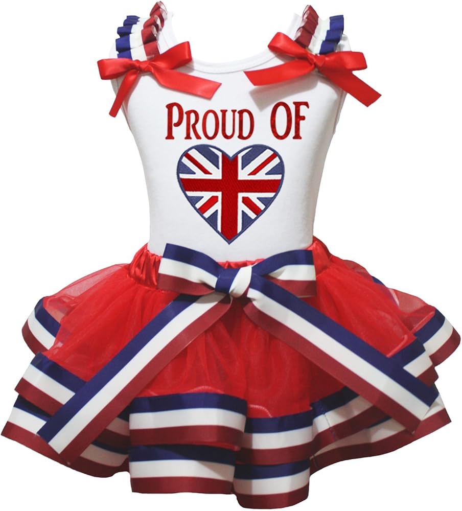 British Dress PROUD OF UK Flag Heart White Shirt Red Petal Skirt Set Nb-8y