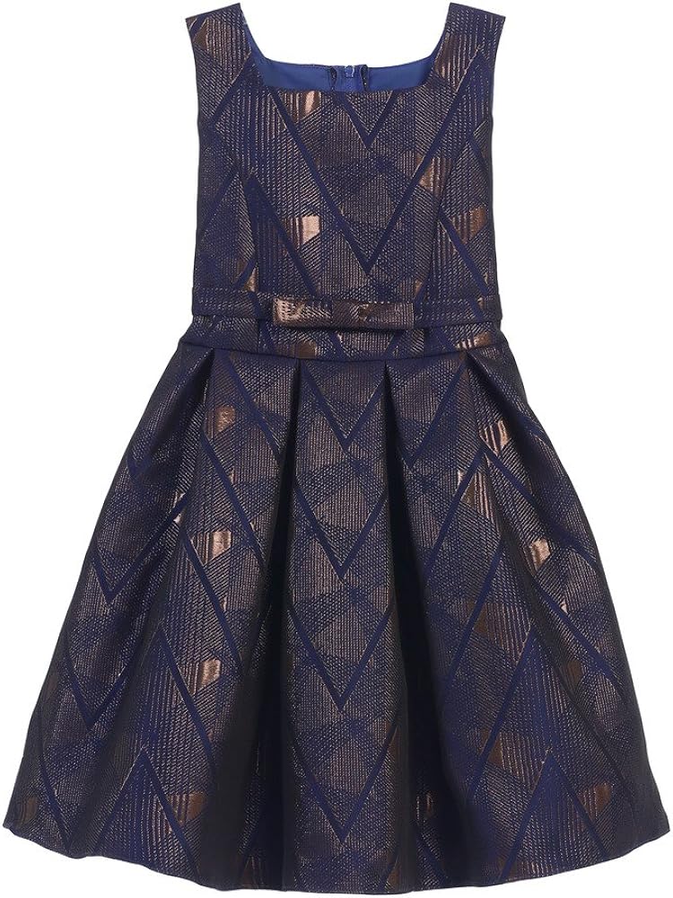 Flower Girl Geometric Jacquard Square Neck Dress