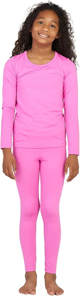 LAPASA Girls Thermal Underwear Set Fleece Lined Long John Base Layer Top Long Sleeves & Bottom Ski Winter Extreme Cold G03 11-12 Years Persian Pink