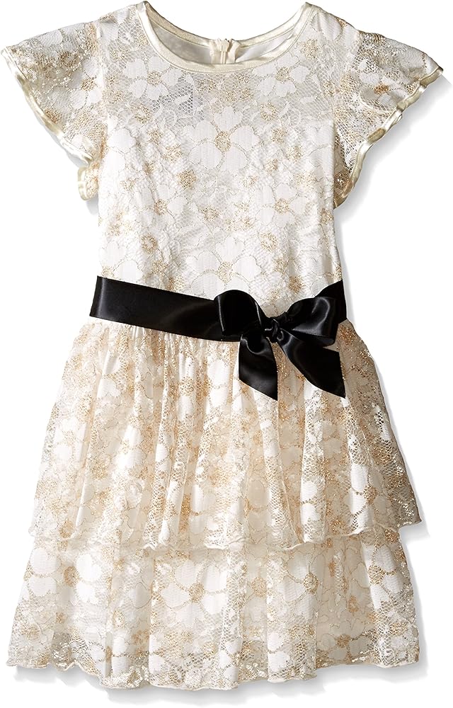 Bonnie Jean Girls' Bonded Lace Rosette Trim Flare Dress