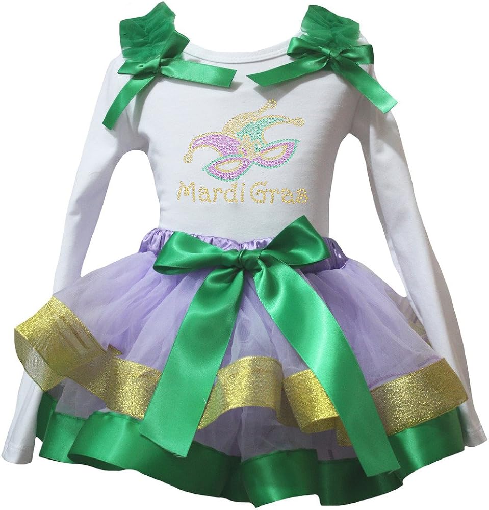 Petitebella Mardi Gras Mask L/s Shirt Gold Green Lavender Petal Skirt Nb-8y