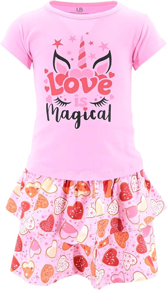 Unique Baby Girls Pink Love Is Magical Unicorn Skirt Set (9Y, Pink)