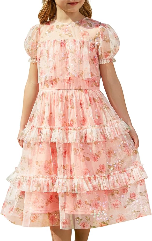 GRACE KARIN Flower Girl Dress Girl's Cute Ruffled Layered Party Dresses for 5-12Y