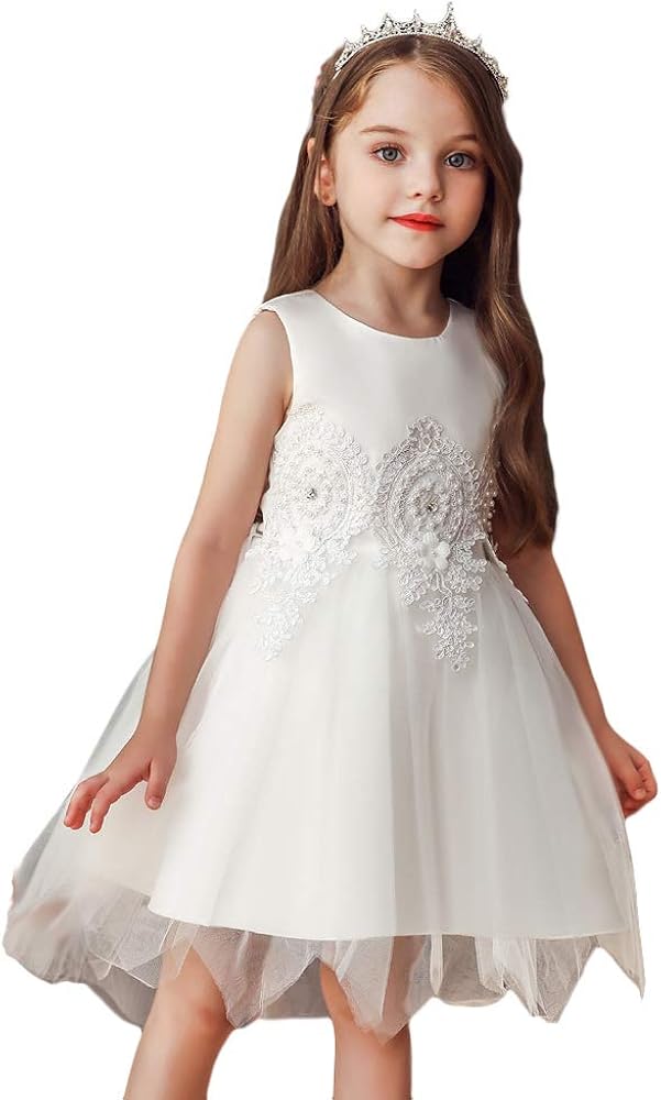 Girls Lace Dress Kids Dresses Bowknot Flower Birthday Party Wedding Gown Layered Tutu Dress