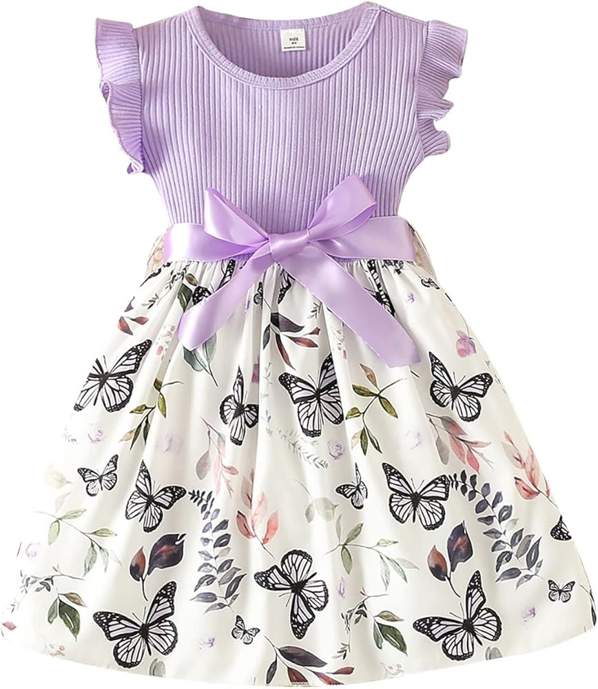 Toddler Girls Dresses Flying Sleeve Butterfly Print Dress Summer Beach Dresses Jr Girls Christmas Dresses