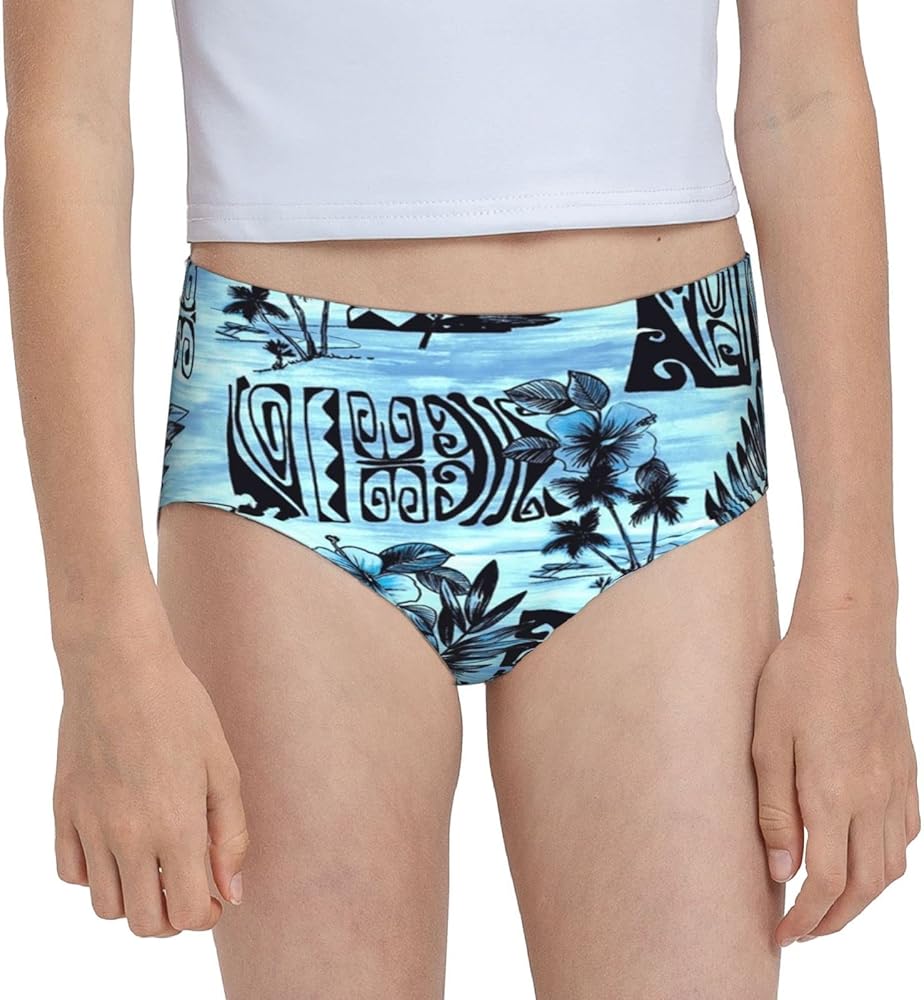 Augenstern Cotton Underwear Hawaiian-Hibiscus-Blue-Floral Girls'Briefs Soft Underpants