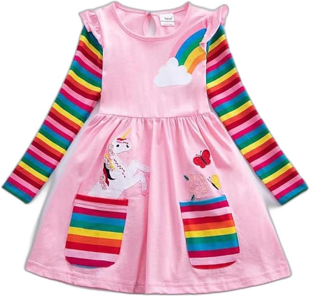 Kids Little Girls' Dress Unicorn Rainbow Flower/Floral Animal T Shirt Dress Tee Pink 12-24 Months