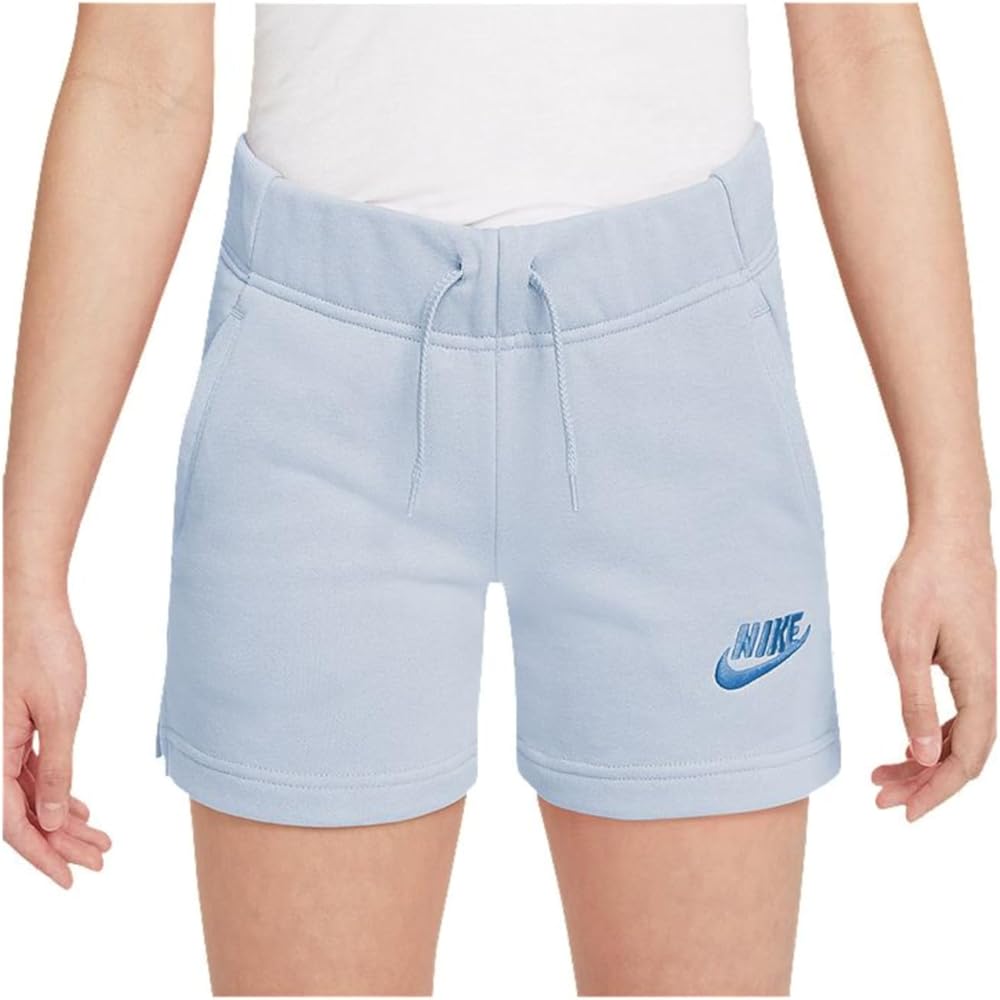 Nike Big Girls Sportswear Club French Terry Shorts (Small, Football Grey/University Blue)