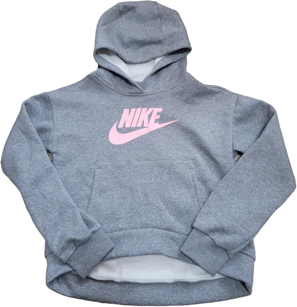 Nike Girls NSW Pullover Hoodie (US, Alpha, Medium, Regular, Gray/Pink)