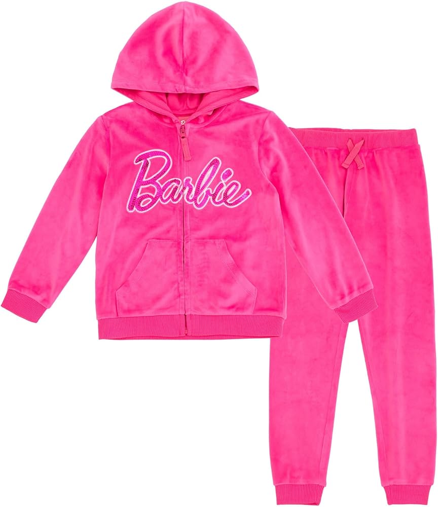 Barbie Logo Velour Matching Family Zip Up Hoodie And Joggers Set Girls track suit