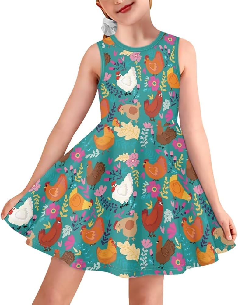 A-Line Flowy Dress for Girls Summer Outfits Sleeveless Dresses Casual Sundress